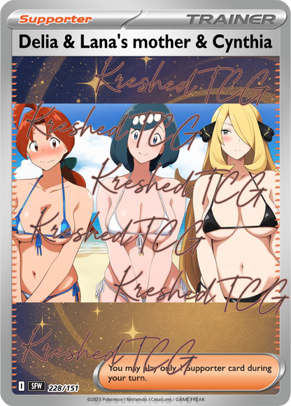 Delia & Lana's Mother and Cynthia Pokémon Full Art Holo – Anime Custom Card | KreshedTCG