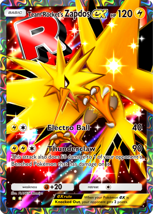 Team Rocket's Zapdos EX Pokémon Pocket Full Art Holo – Anime Custom Card | KreshedTCG
