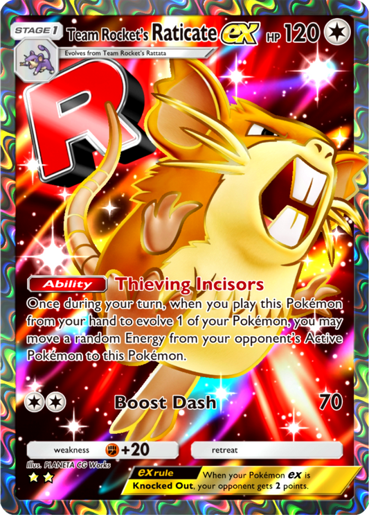 Team Rocket's Raticate EX Pokémon Pocket Full Art Holo – Anime Custom Card | KreshedTCG