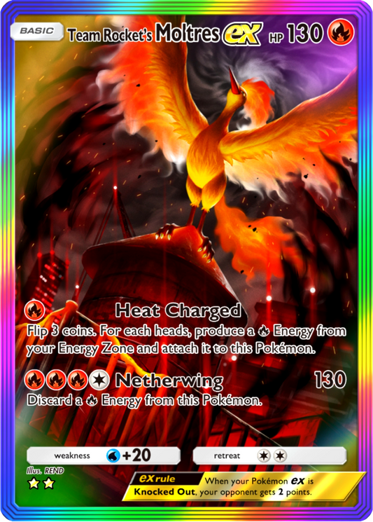 Team Rocket's Moltres EX Pokémon Pocket Full Art Holo – Anime Custom Card | KreshedTCG