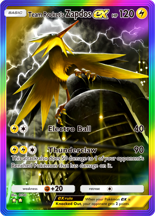 Team Rocket's Zapdos EX Pokémon Pocket Full Art Holo – Anime Custom Card | KreshedTCG