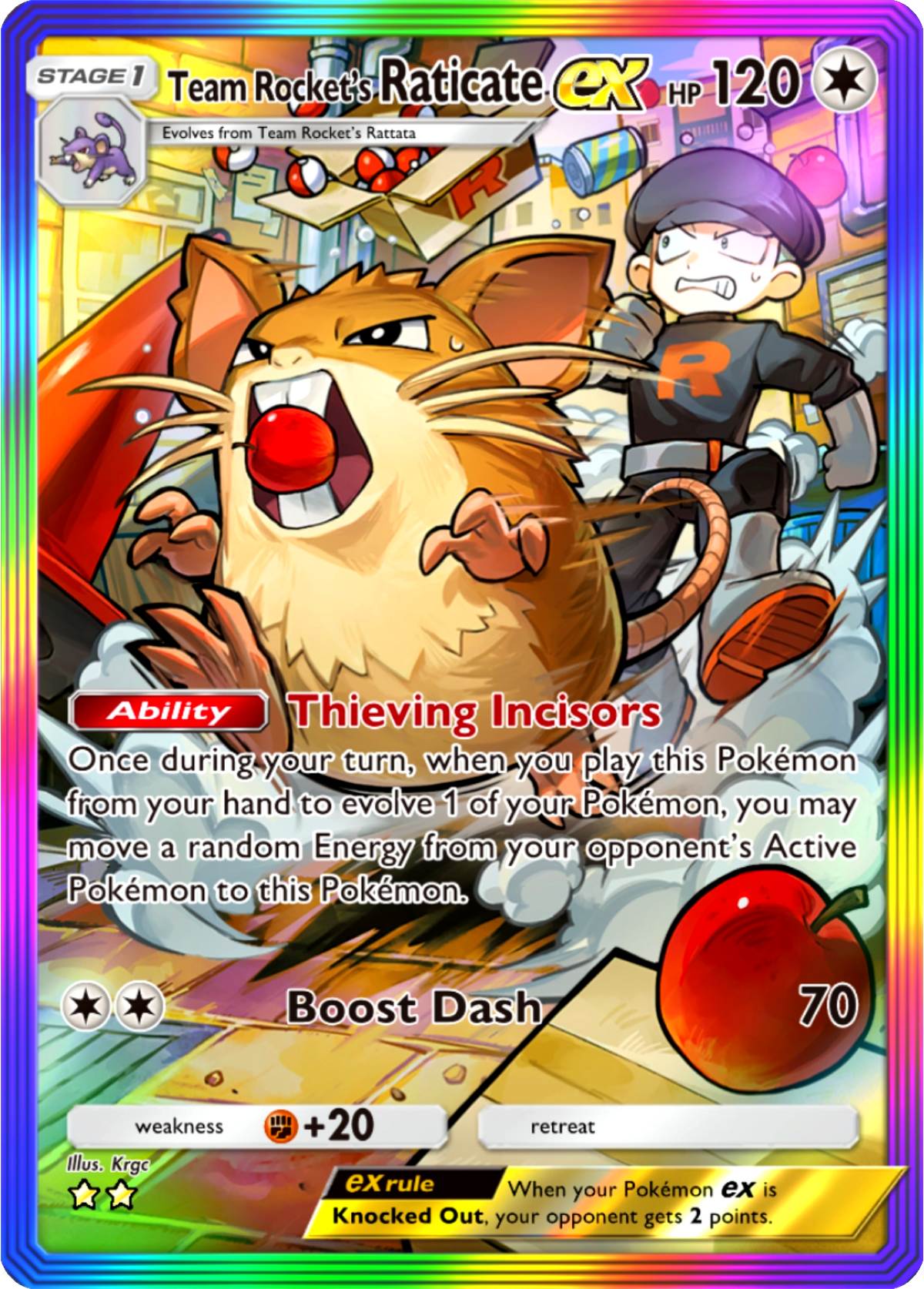 Team Rocket's Raticate EX Pokémon Pocket Full Art Holo – Anime Custom Card | KreshedTCG