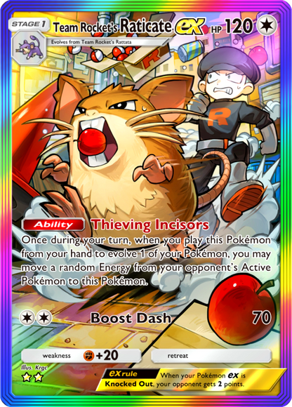 Team Rocket's Raticate EX Pokémon Pocket Full Art Holo – Anime Custom Card | KreshedTCG