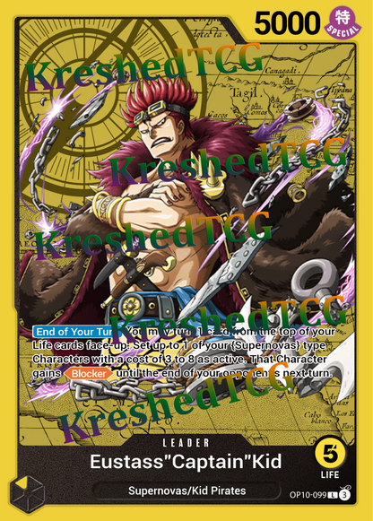 Eustass Captain Kid OP10-099 Leader One Piece Full Art Holo – Anime Custom Card | KreshedTCG