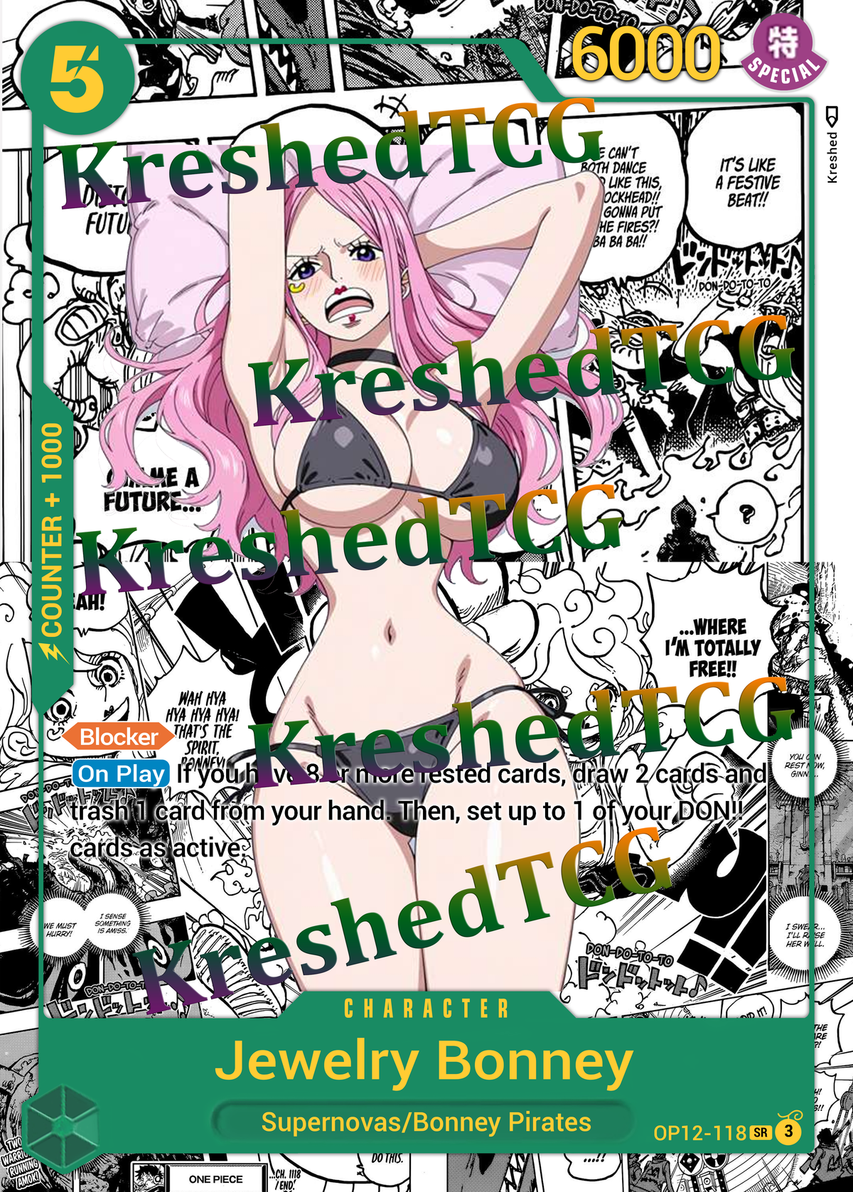 Jewelry Bonney OP12-118 Manga Rare One Piece Full Art Holo – Anime Custom Card | KreshedTCG