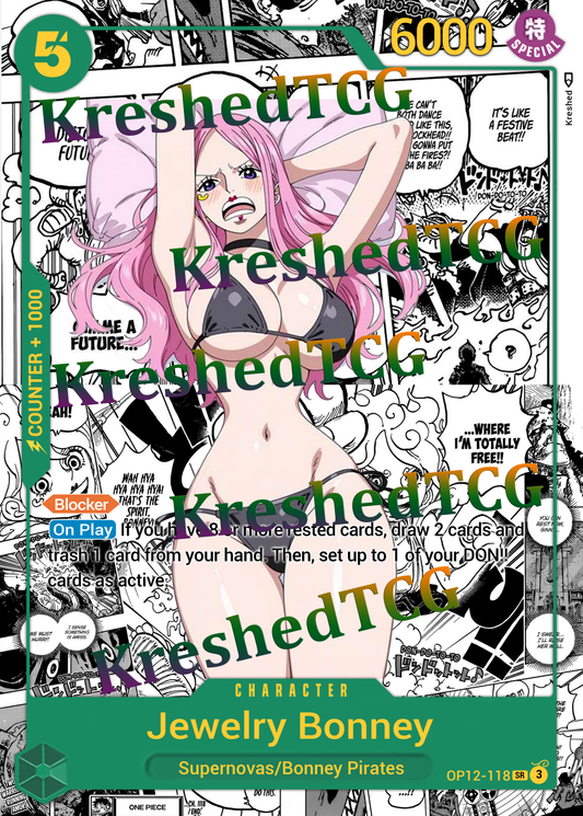 Jewelry Bonney OP12-118 Manga Rare One Piece Full Art Holo – Anime Custom Card | KreshedTCG
