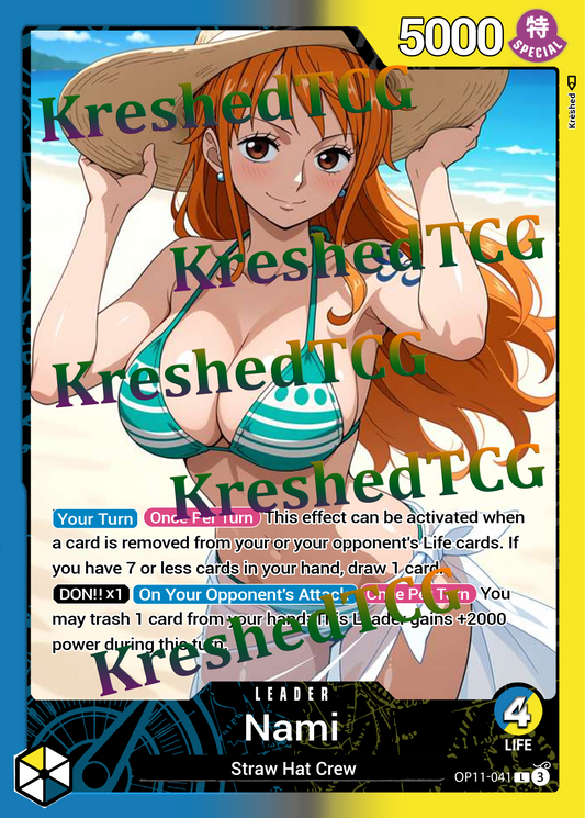 Nami OP11-041 Leader One Piece Full Art Holo – Anime Custom Card | KreshedTCG
