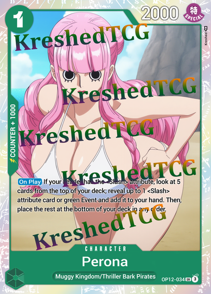Perona OP12-034 Manga Rare One Piece Full Art Holo – Anime Custom Card | KreshedTCG