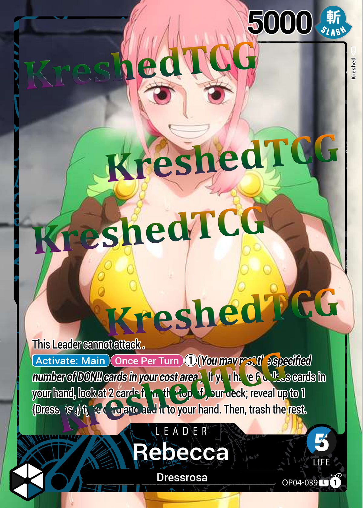 Rebecca OP04-039 Leader One Piece Full Art Holo – Anime Custom Card | KreshedTCG