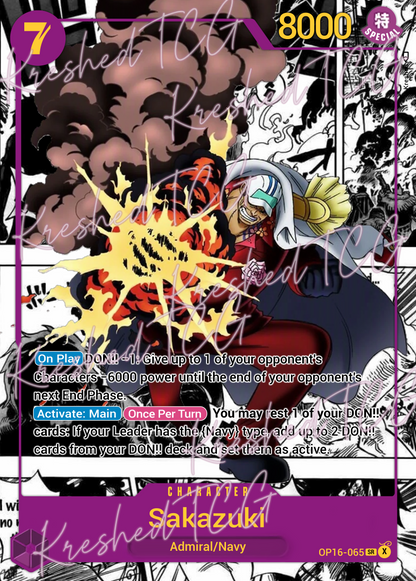 Sakazuki OP16-065 One Piece Full Art Holo – Anime Custom Card | KreshedTCG