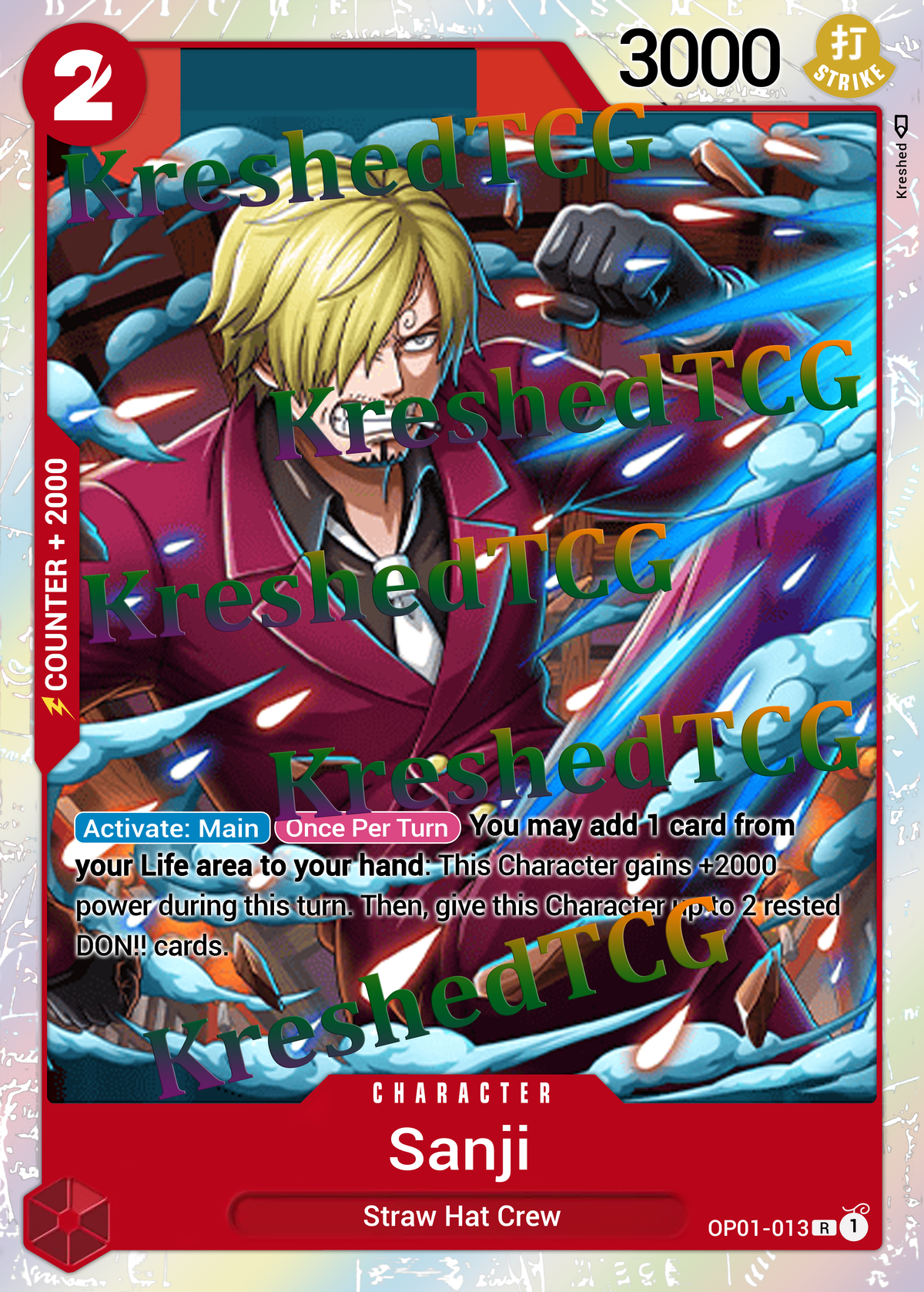 Sanji OP01-013 One Piece Full Art Holo – Anime Custom Card | KreshedTCG