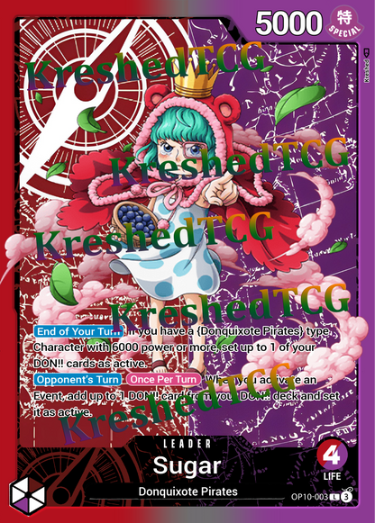 Sugar OP10-003 Leader One Piece Full Art Holo – Anime Custom Card | KreshedTCG