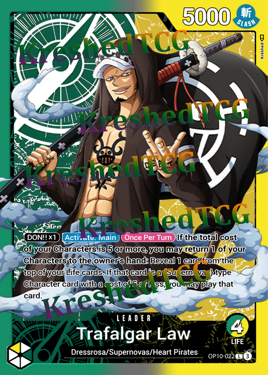 Trafalgar Law OP10-022 Leader One Piece Full Art Holo – Anime Custom Card | KreshedTCG