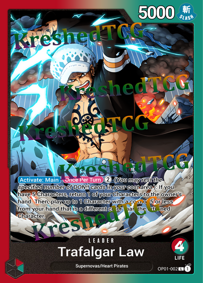 Trafalgar Law OP01-002 Leader One Piece Full Art Holo – Anime Custom Card | KreshedTCG