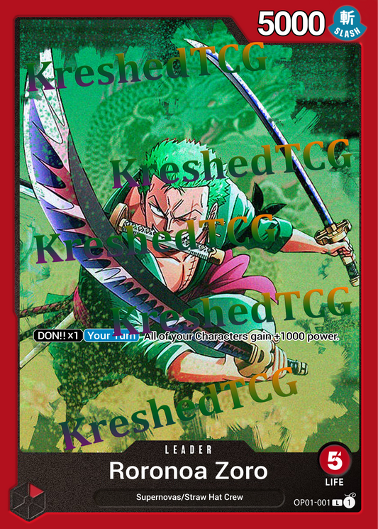 Zoro OP01-001 Leader One Piece Full Art Holo – Anime Custom Card | KreshedTCG