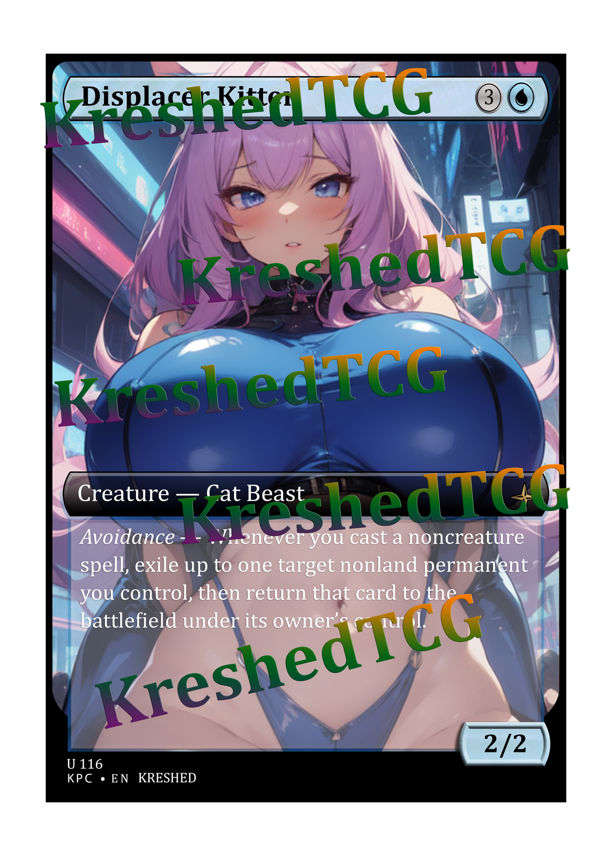 Displacer Kitten MTG Full Art Holo – Anime Custom Card | KreshedTCG