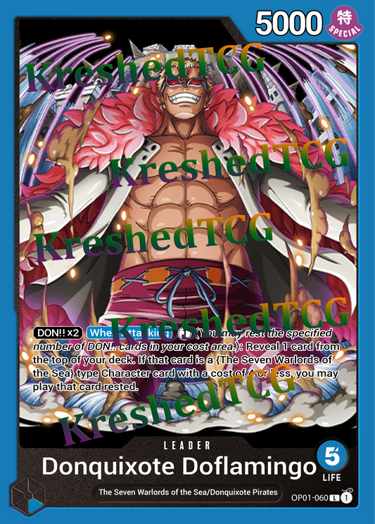 Donquixote Doflamingo Leader OP01-060 One Piece Full Art Holo – Anime Custom Card | KreshedTCG
