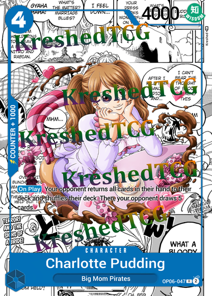 Charlotte Pudding OP06-047 Manga Rare Leader One Piece Full Art Holo – Anime Custom Card | KreshedTCG