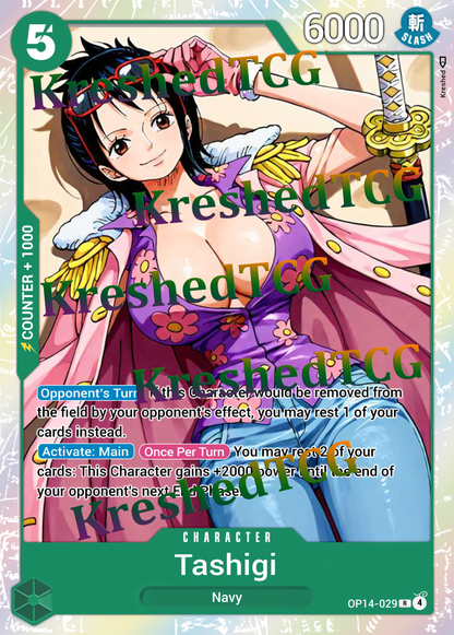 Tashigi OP14-029 One Piece Full Art Holo – Anime Custom Card | KreshedTCG