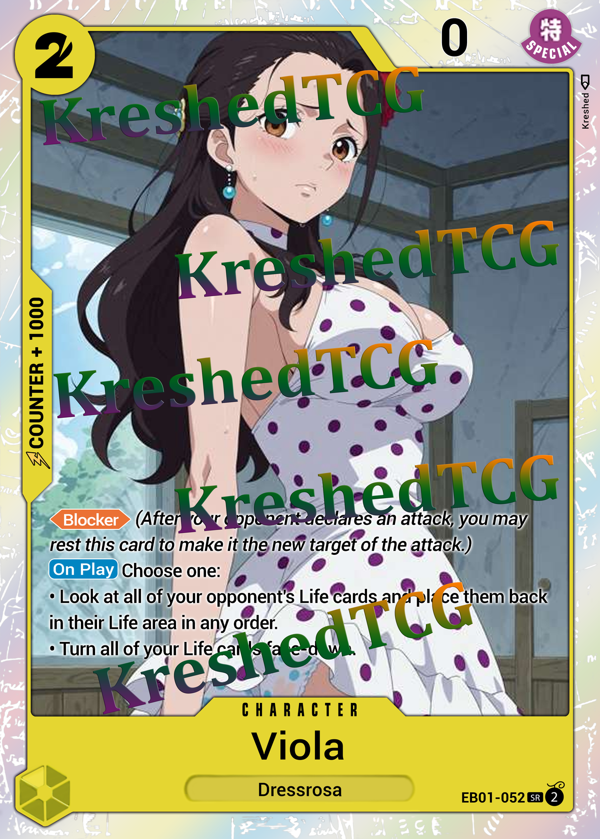 Viola EB01-052 Leader One Piece Full Art Holo – Anime Custom Card | KreshedTCG